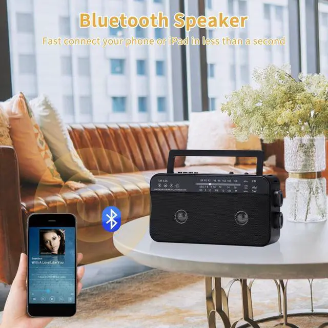 Alt view image 10 of 14 - Portable AM FM Shortwave Radio with Bluetooth Speaker Plug in Wall, 3X D Cell Batteries Or AC Power Transistor Radio with 2 Tone Mode, Double Loud Speakers, Support AUX/USB/TF Card Play