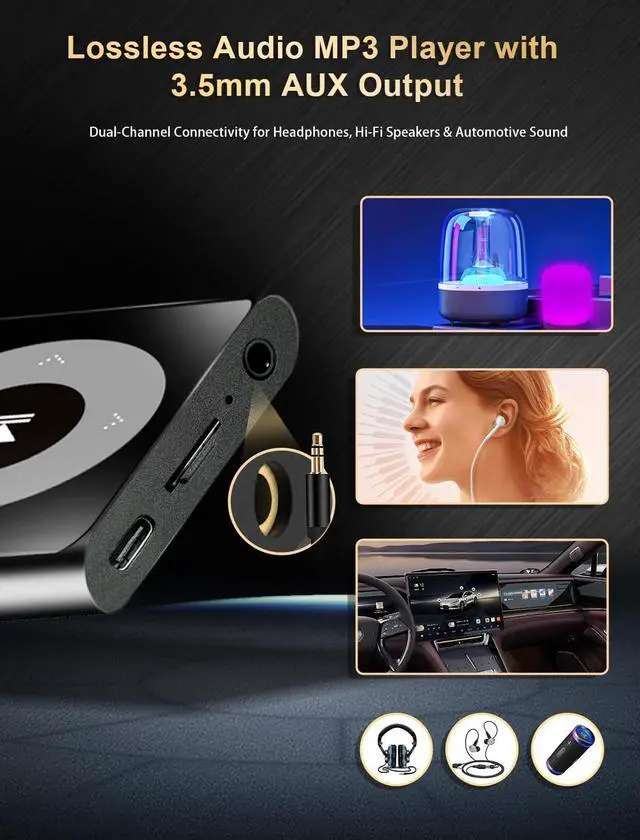 Alt view image 14 of 14 - 64GB MP3 Player with Bluetooth 2.4" Screen Hi-Fi Lossless Sound Bluetooth MP3 Player Built-in Speaker & FM Radio,Voice Recorder, MP3 Music Player Support 128GB SD Card for Running,Travel (Black)