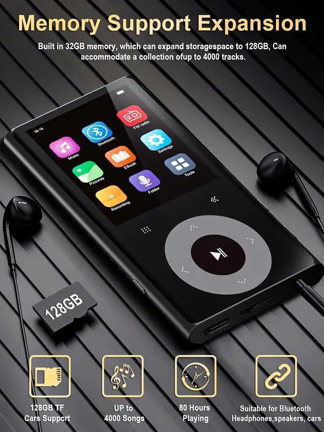 Alt view image 13 of 14 - 64GB MP3 Player with Bluetooth 2.4" Screen Hi-Fi Lossless Sound Bluetooth MP3 Player Built-in Speaker & FM Radio,Voice Recorder, MP3 Music Player Support 128GB SD Card for Running,Travel (Black)