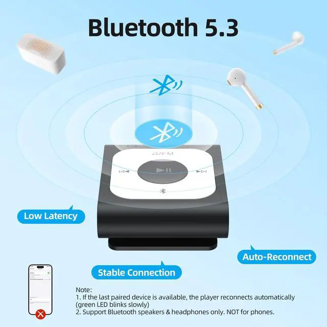Alt view image 10 of 14 - 64GB Clip MP3 Player with Bluetooth, A53PL Portable Music Player with FM Radio, Shuffle, No Phone Needed, for Sports(Black)