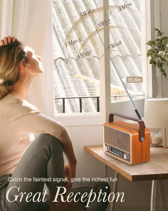 Alt view image 9 of 12 - J-120 Radio Portable AM FM, Gift for Dad and Mom,Plug in Wall or Rechargeable Battery Powered Transistor Radio for Home Outdoor Emergency Use,Retro Vintage Bluetooth Speaker