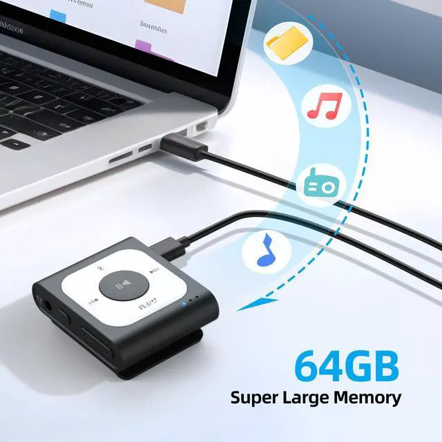 Alt view image 14 of 14 - 64GB Clip MP3 Player with Bluetooth, A53PL Portable Music Player with FM Radio, Shuffle, No Phone Needed, for Sports(Black)