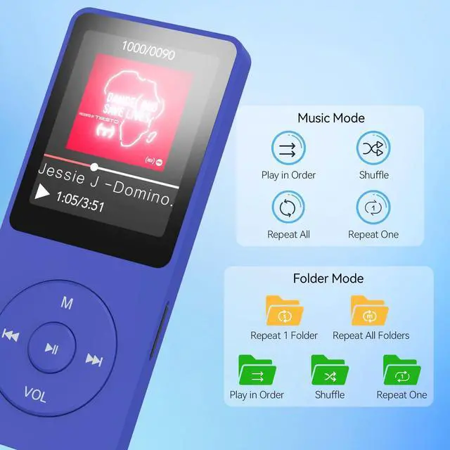 Alt view image 14 of 14 - A02PL 64GB MP3 Player, 70 Hours Playback Lossless Sound Music Player, Supports up to 128GB(Deep Blue)