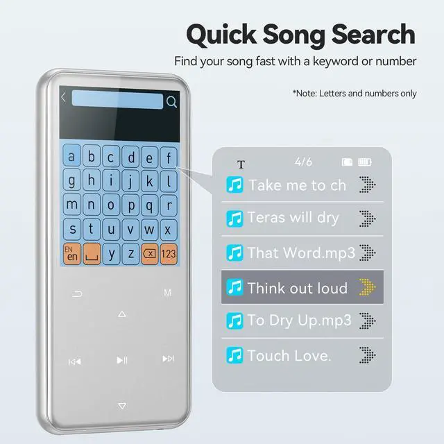 Alt view image 13 of 14 - 64GB MP3 Player with Bluetooth, M3 2.4 inch Music Player with Speaker and FM Radio, Touch Buttons, Supports Up to 128GB(Silver)