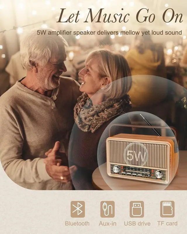 Alt view image 10 of 12 - J-120 Radio Portable AM FM, Gift for Dad and Mom,Plug in Wall or Rechargeable Battery Powered Transistor Radio for Home Outdoor Emergency Use,Retro Vintage Bluetooth Speaker