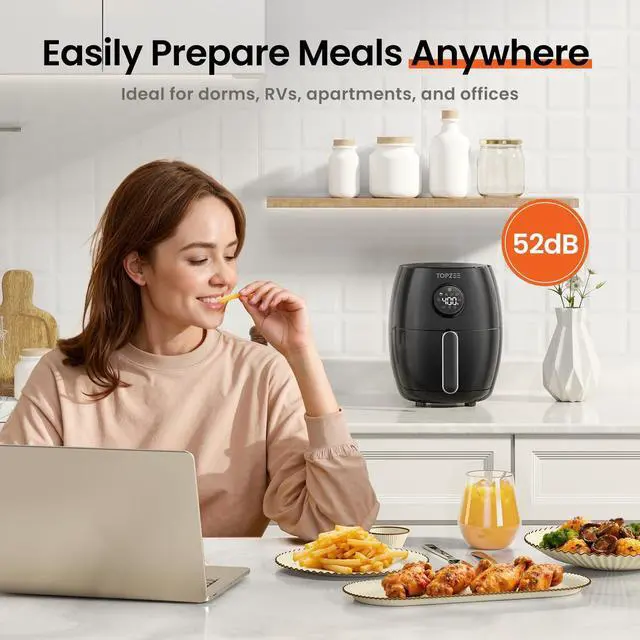 Alt view image 8 of 10 - 2.1Qt Small Air Fryer - Compact Digital Mini Airfryer with 7-in-1 Presets, 98% Less Oil, Adjustable Temperature & Timer, Shake Reminder, Nonstick, BPA-Free, Dishwasher Safe, Fast & Crispy Cooking