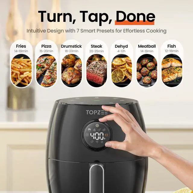 Alt view image 6 of 10 - 2.1Qt Small Air Fryer - Compact Digital Mini Airfryer with 7-in-1 Presets, 98% Less Oil, Adjustable Temperature & Timer, Shake Reminder, Nonstick, BPA-Free, Dishwasher Safe, Fast & Crispy Cooking