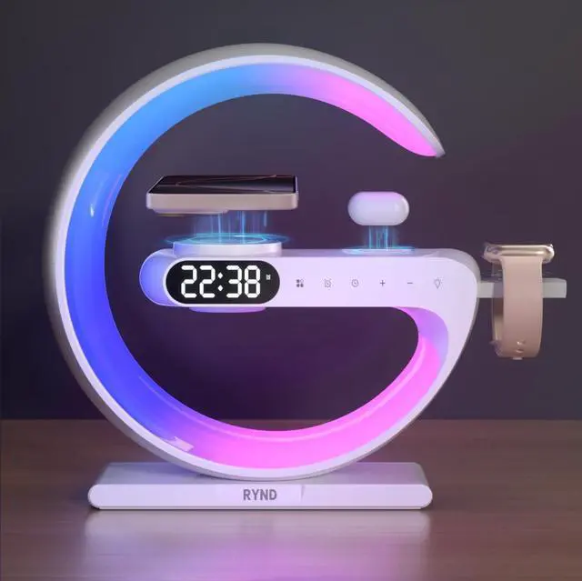 Alt view image 7 of 12 - 2026 Magnetic 5 in 1 Speaker Alarm Clock with Wireless Charger, Bedside Lamp with Adjustable Night Light, Gift for Family/Friends(White)