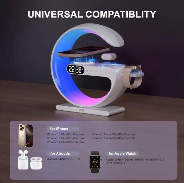 Alt view image 8 of 12 - 2026 Magnetic 5 in 1 Speaker Alarm Clock with Wireless Charger, Bedside Lamp with Adjustable Night Light, Gift for Family/Friends(White)