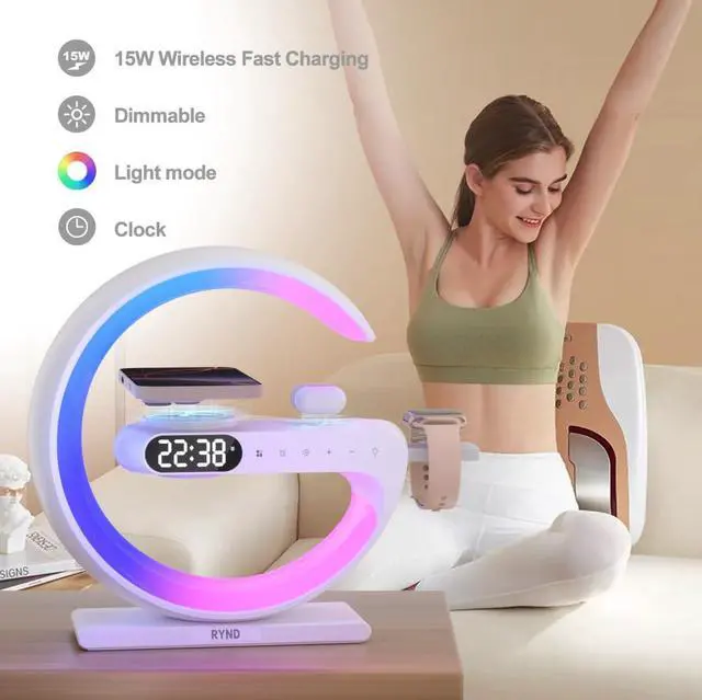 Alt view image 9 of 12 - 2026 Magnetic 5 in 1 Speaker Alarm Clock with Wireless Charger, Bedside Lamp with Adjustable Night Light, Gift for Family/Friends(White)