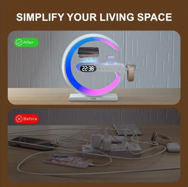 Alt view image 12 of 12 - 2026 Magnetic 5 in 1 Speaker Alarm Clock with Wireless Charger, Bedside Lamp with Adjustable Night Light, Gift for Family/Friends(White)