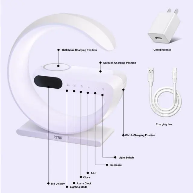 Alt view image 11 of 12 - 2026 Magnetic 5 in 1 Speaker Alarm Clock with Wireless Charger, Bedside Lamp with Adjustable Night Light, Gift for Family/Friends(White)