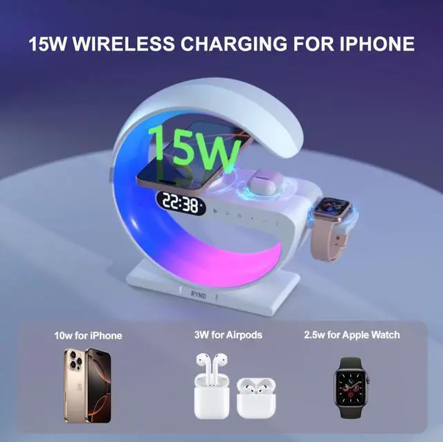Alt view image 10 of 12 - 2026 Magnetic 5 in 1 Speaker Alarm Clock with Wireless Charger, Bedside Lamp with Adjustable Night Light, Gift for Family/Friends(White)