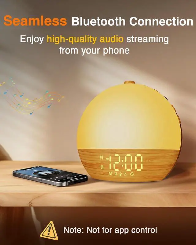 Alt view image 13 of 14 - Sunrise Alarm Clock with Sound Machine - Wake Up Light, Wood Grain, Bluetooth, Dual Digital Alarm Clocks for Bedrooms, Adjustable Brightness, 30 Sleep Sounds, White Noise Machine for Baby & Adults