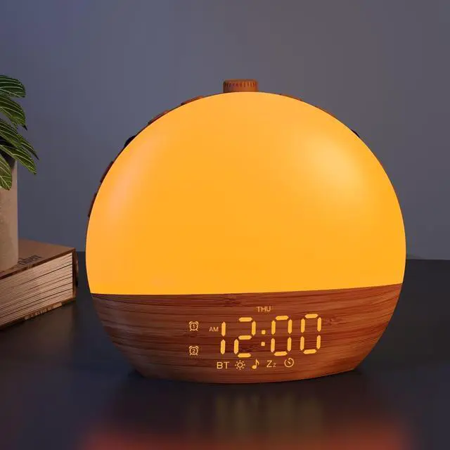 Alt view image 8 of 14 - Sunrise Alarm Clock with Sound Machine - Wake Up Light, Wood Grain, Bluetooth, Dual Digital Alarm Clocks for Bedrooms, Adjustable Brightness, 30 Sleep Sounds, White Noise Machine for Baby & Adults