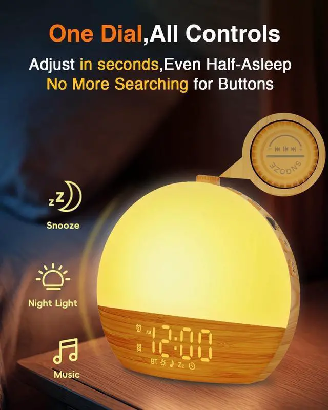 Alt view image 11 of 14 - Sunrise Alarm Clock with Sound Machine - Wake Up Light, Wood Grain, Bluetooth, Dual Digital Alarm Clocks for Bedrooms, Adjustable Brightness, 30 Sleep Sounds, White Noise Machine for Baby & Adults