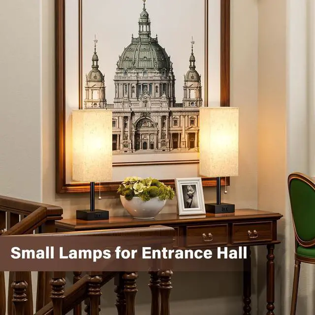 Alt view image 12 of 14 - Bedside Table Lamps for Bedroom Set of 2 - Small Rectangular Nightstand Lamp with AC Outlet Charging Port, 3 Color Temperatures Desk Light with Bulb, Tabletop Reading Lamp for Living Room/Dorm/Office