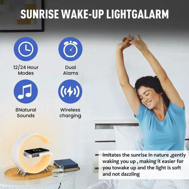 Alt view image 13 of 14 - Smart LED Table Lamp, 4-in-1 Wireless Charger, Night Light, Alarm Clock, and Bluetooth Speaker with App Control for Bedroom, Office, and Home Decor (White)