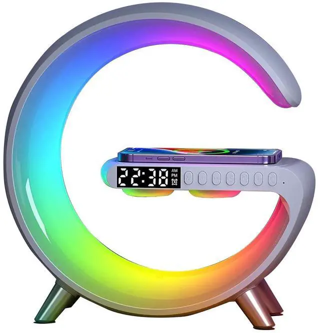 Alt view image 13 of 14 - Bluetooth Speaker Lamp with Wireless Charger, RGB Night Light, Alarm Clock, App Control - White