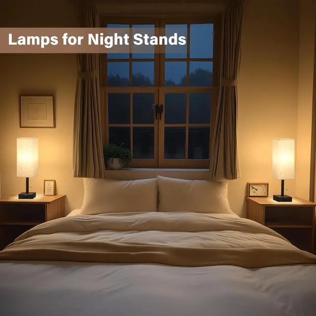 Alt view image 11 of 14 - Bedside Table Lamps for Bedroom Set of 2 - Small Rectangular Nightstand Lamp with AC Outlet Charging Port, 3 Color Temperatures Desk Light with Bulb, Tabletop Reading Lamp for Living Room/Dorm/Office