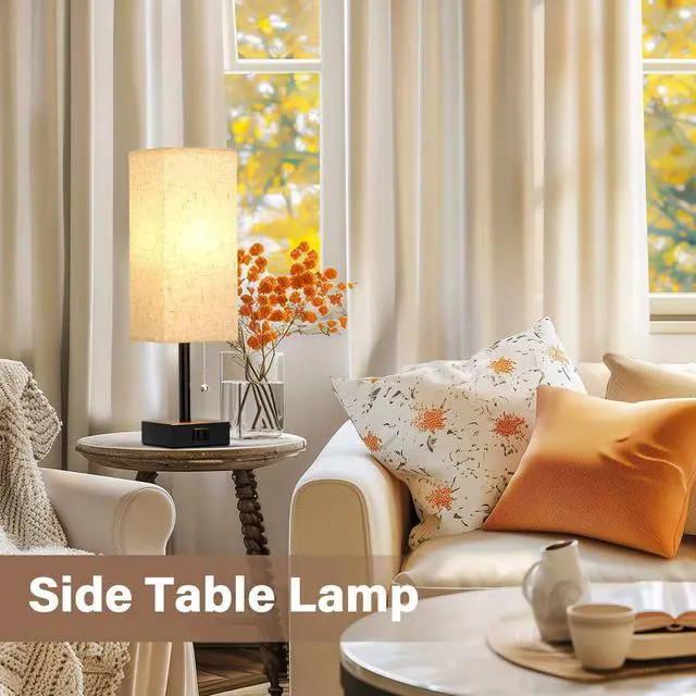 Alt view image 13 of 14 - Bedside Table Lamps for Bedroom Set of 2 - Small Rectangular Nightstand Lamp with AC Outlet Charging Port, 3 Color Temperatures Desk Light with Bulb, Tabletop Reading Lamp for Living Room/Dorm/Office