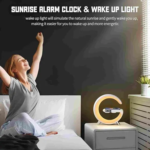 Alt view image 14 of 14 - Bluetooth Speaker Lamp with Wireless Charger, RGB Night Light, Alarm Clock, App Control - White