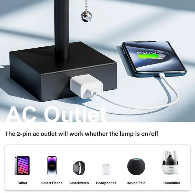Alt view image 14 of 14 - Bedside Table Lamps for Bedroom Set of 2 - Small Rectangular Nightstand Lamp with AC Outlet Charging Port, 3 Color Temperatures Desk Light with Bulb, Tabletop Reading Lamp for Living Room/Dorm/Office