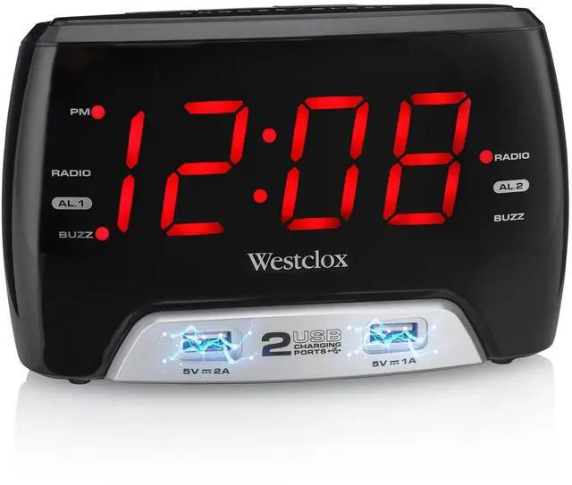 Alt view image 8 of 14 - Large 1.4 Red LED Digital FM Clock Radio with Dual USB A & C Charging Ports, Adjustable Brightness, Dual Alarms & Sleep Timer Modern Alarm Clock for Bedroom, Home, or Office (Black)
