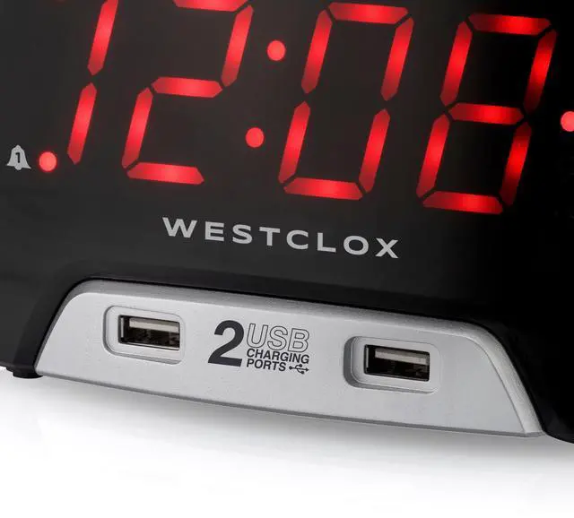 Alt view image 12 of 14 - Large 1.4 Red LED Digital FM Clock Radio with Dual USB A & C Charging Ports, Adjustable Brightness, Dual Alarms & Sleep Timer Modern Alarm Clock for Bedroom, Home, or Office (Black)