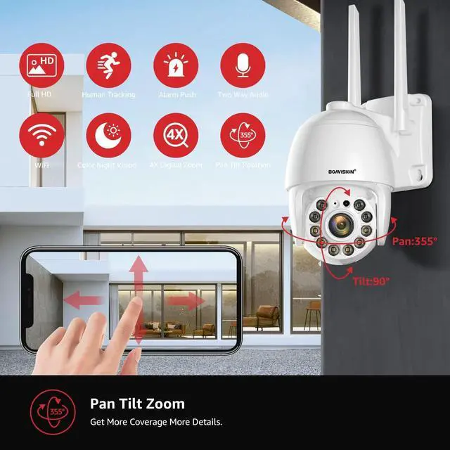 Alt view image 10 of 14 - 2K Security Camera Outdoor, Wireless WiFi IP Camera Home Security System 360° View,Motion Detection, auto Tracking,Two Way Talk, pan Tile Full Color Night Vision 5G/2.4G WiFi