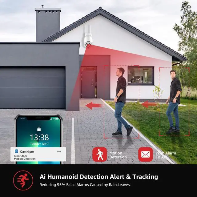 Alt view image 11 of 14 - 2K Security Camera Outdoor, Wireless WiFi IP Camera Home Security System 360° View,Motion Detection, auto Tracking,Two Way Talk, pan Tile Full Color Night Vision 5G/2.4G WiFi