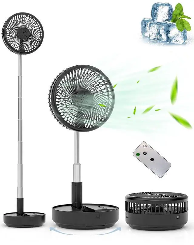 Alt view image 8 of 14 - Portable Oscillating Standing Fan,Rechargeable Battery Operated USB Floor Table Desk Fan with Remote, Bedroom Camping Travel Fans Black 7.7"