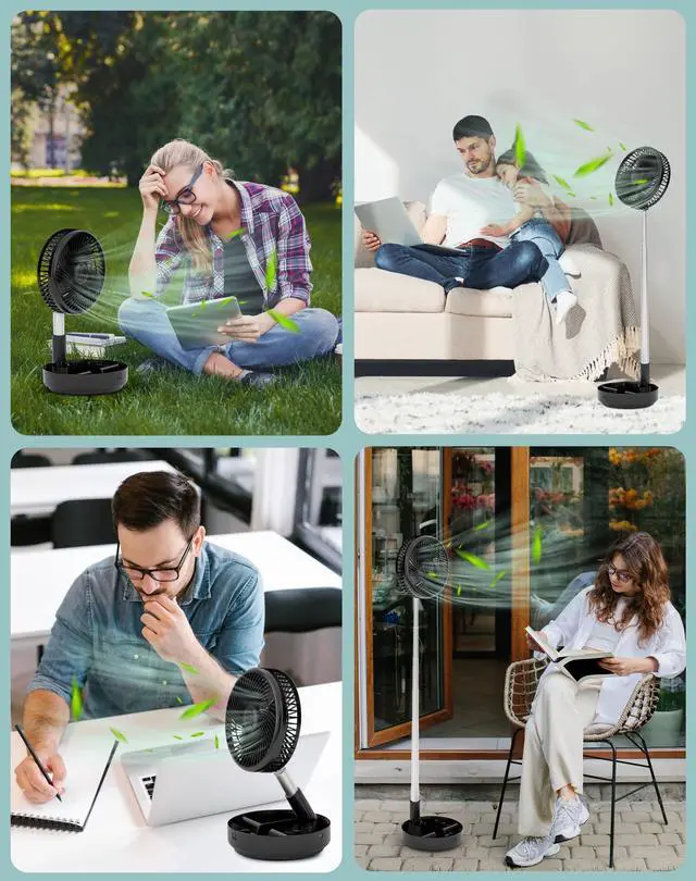 Alt view image 14 of 14 - Portable Oscillating Standing Fan,Rechargeable Battery Operated USB Floor Table Desk Fan with Remote, Bedroom Camping Travel Fans Black 7.7"