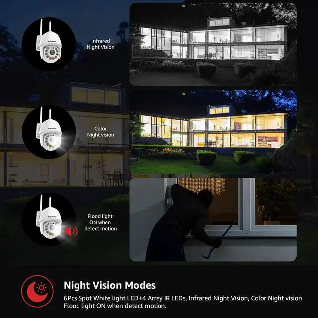 Alt view image 12 of 14 - 2K Security Camera Outdoor, Wireless WiFi IP Camera Home Security System 360° View,Motion Detection, auto Tracking,Two Way Talk, pan Tile Full Color Night Vision 5G/2.4G WiFi