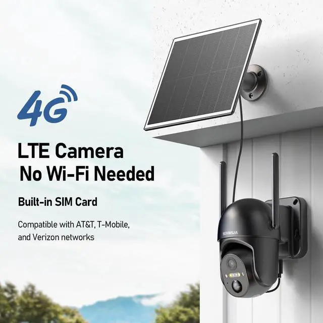 Alt view image 9 of 14 - 4G LTE Cellular Solar Security Camera Wireless Outdoor, No WiFi Solar Powered Camera, 360° Live View, 2K Color Night Vision, PIR Motion Sensor, 2 Way Talk, Built in SIM Card