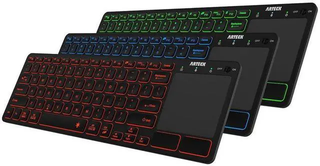 Alt view image 8 of 14 - Universal Backlit 7-Colors Bluetooth Touch TV Keyboard with Easy Media Control and Build-in Touchpad for TV-Connected Computer, Smart TV, Desktop, Laptop, iPad, Surface, Tablet, HTPC