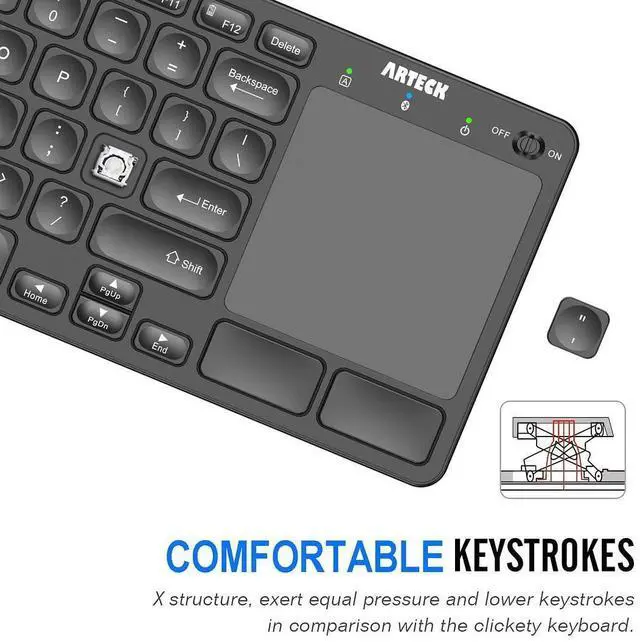 Alt view image 10 of 14 - Universal Backlit 7-Colors Bluetooth Touch TV Keyboard with Easy Media Control and Build-in Touchpad for TV-Connected Computer, Smart TV, Desktop, Laptop, iPad, Surface, Tablet, HTPC