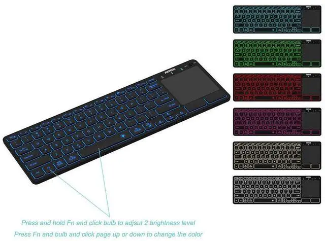 Alt view image 13 of 14 - Universal Backlit 7-Colors Bluetooth Touch TV Keyboard with Easy Media Control and Build-in Touchpad for TV-Connected Computer, Smart TV, Desktop, Laptop, iPad, Surface, Tablet, HTPC