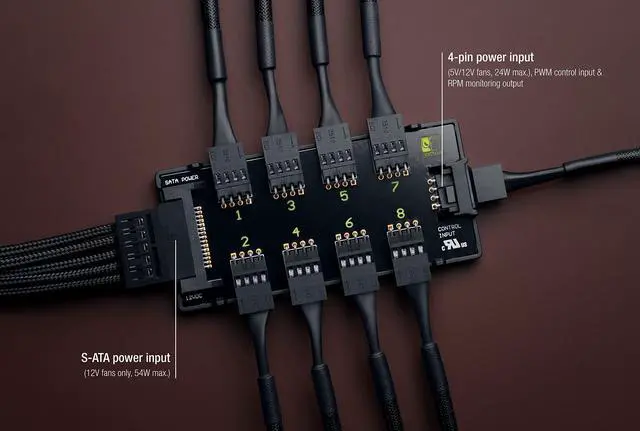 Alt view image 10 of 14 - NA-FH1, 8 Channel Fan Hub for up to Eight 12V or 5V Based 4-pin PWM or 3-pin Fans (Black)