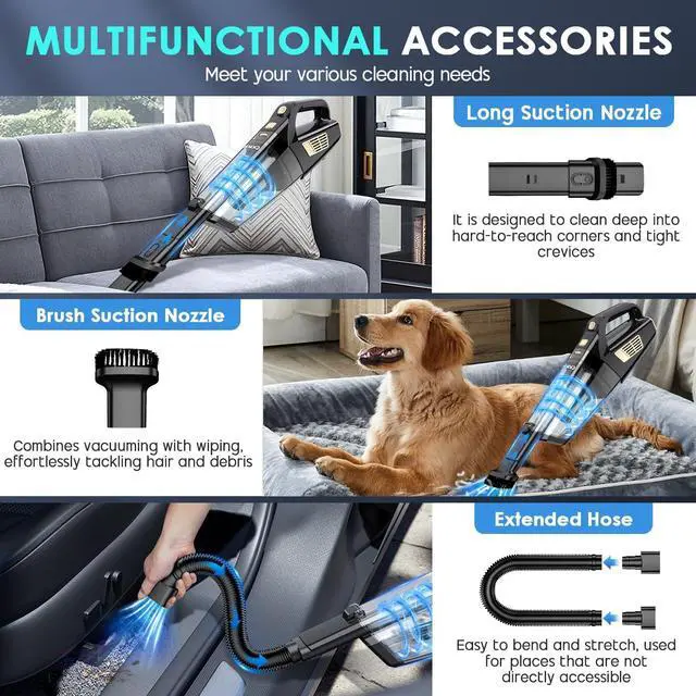 Alt view image 10 of 14 - Handheld Vacuum Cordless, 15000PA Strong Suction Hand Held Car Vacuum Cleaner Portable with Multi-Nozzles & Washable Filter, Lightweight Rechargeable Vacuum Cleaner for Home, Car, Office, Pets