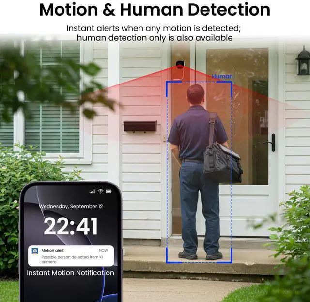 Alt view image 13 of 14 - 2K No Drill Window Camera-2 Pack 2.4Ghz & 5Ghz WiFi Dome Cameras for Home Security for Indoor & Outdoor Monitoring, Color Night Vision, Human Detection, 24/7 Recording, Ideal for Apartment, K1