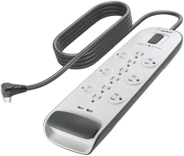 Alt view image 8 of 14 - Power Strip Surge Protector - 12 AC Multiple Outlets & 2 USB Ports - 6 ft Long Flat Plug Extension Cord for Home, Office, Travel, Computer Desktop & Charging Brick - White (3,996 Joules)