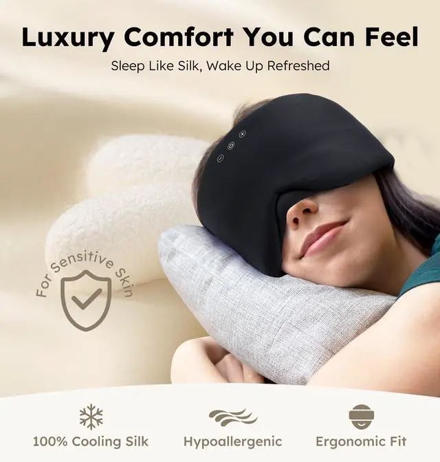 Alt view image 8 of 12 - Luxury Bluetooth 5.4 Sleep Mask for Adults - Ice Fiber Cooling & HD Sound, 100% Light Blocking Adjustable Eye Cover for Travel & Side Sleepers - Soft Sleep Headphones with 10H Playtime