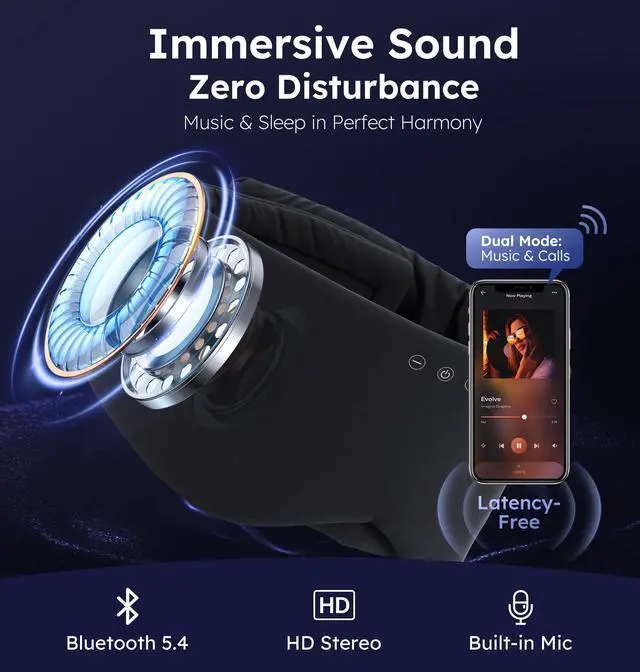 Alt view image 9 of 12 - Luxury Bluetooth 5.4 Sleep Mask for Adults - Ice Fiber Cooling & HD Sound, 100% Light Blocking Adjustable Eye Cover for Travel & Side Sleepers - Soft Sleep Headphones with 10H Playtime