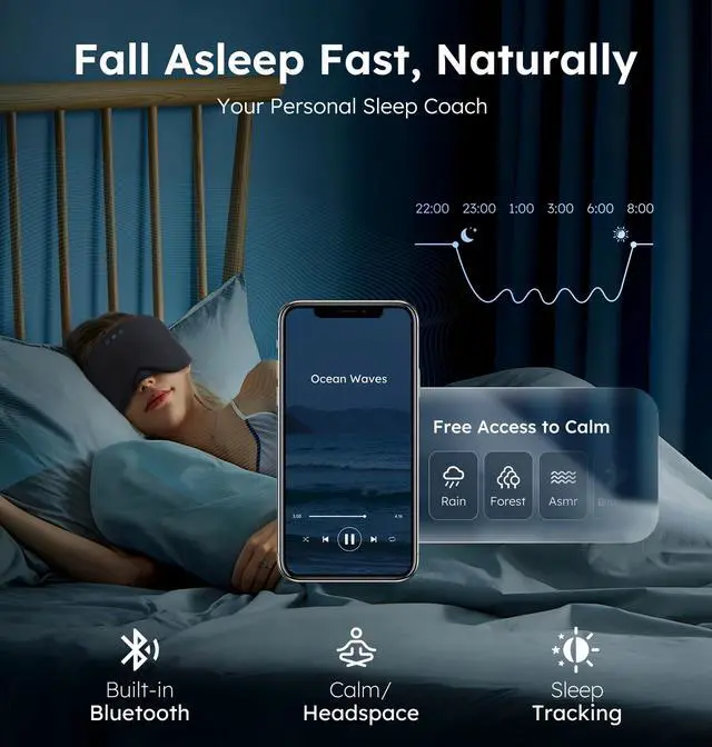 Alt view image 12 of 12 - Luxury Bluetooth 5.4 Sleep Mask for Adults - Ice Fiber Cooling & HD Sound, 100% Light Blocking Adjustable Eye Cover for Travel & Side Sleepers - Soft Sleep Headphones with 10H Playtime