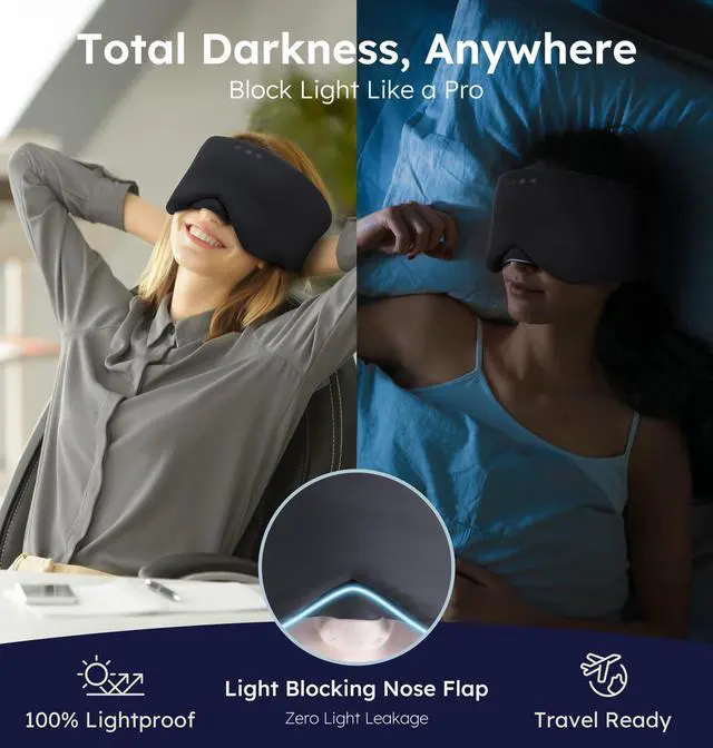 Alt view image 10 of 12 - Luxury Bluetooth 5.4 Sleep Mask for Adults - Ice Fiber Cooling & HD Sound, 100% Light Blocking Adjustable Eye Cover for Travel & Side Sleepers - Soft Sleep Headphones with 10H Playtime