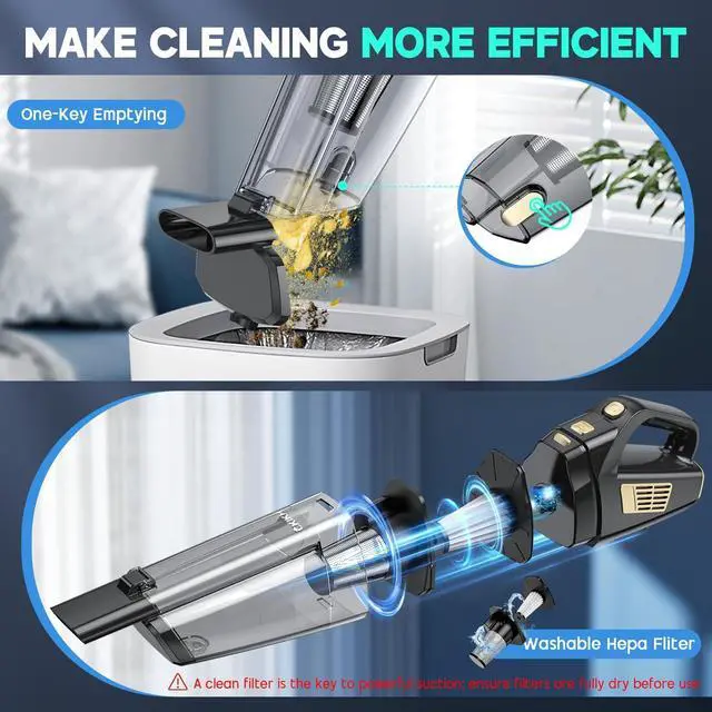 Alt view image 13 of 14 - Handheld Vacuum Cordless, 15000PA Strong Suction Hand Held Car Vacuum Cleaner Portable with Multi-Nozzles & Washable Filter, Lightweight Rechargeable Vacuum Cleaner for Home, Car, Office, Pets
