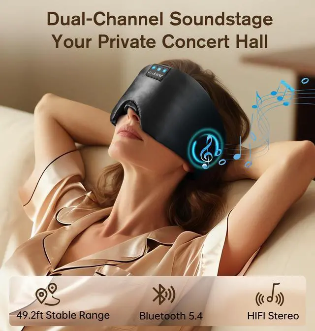Alt view image 10 of 14 - Luxurious Silk Soft Sleep Mask, Sleep Headphones with Bluetooth 5.4 for Side Sleeper, Total Blackout Eye Sleeping Mask for Women and Men, Ideal Gift for Restful Sleep, Travel(Black)
