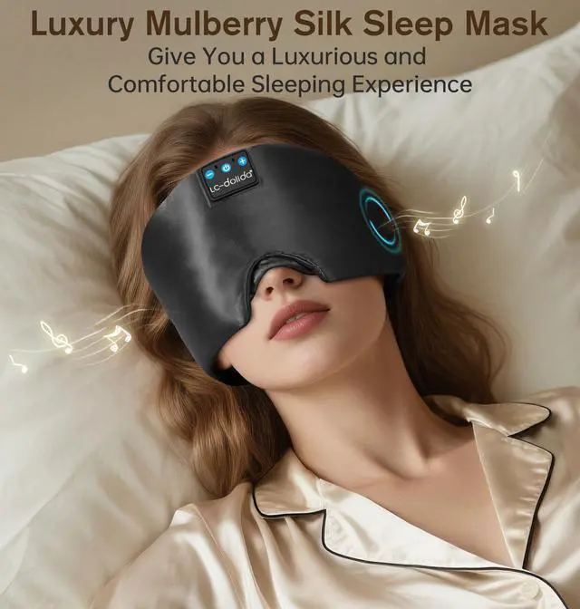 Alt view image 13 of 14 - Luxurious Silk Soft Sleep Mask, Sleep Headphones with Bluetooth 5.4 for Side Sleeper, Total Blackout Eye Sleeping Mask for Women and Men, Ideal Gift for Restful Sleep, Travel(Black)
