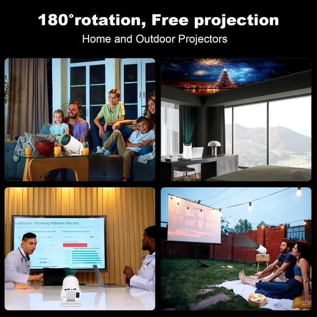 Alt view image 10 of 10 - Mini Portable Projector, Support 4K 1080P with Dual-Band WIFI6 5G Wireless 5.0 Bluetooth Android 11,160 ANSI,180° Rotatable, Auto Keystone Correction, 35"-130" Screen Video Projector